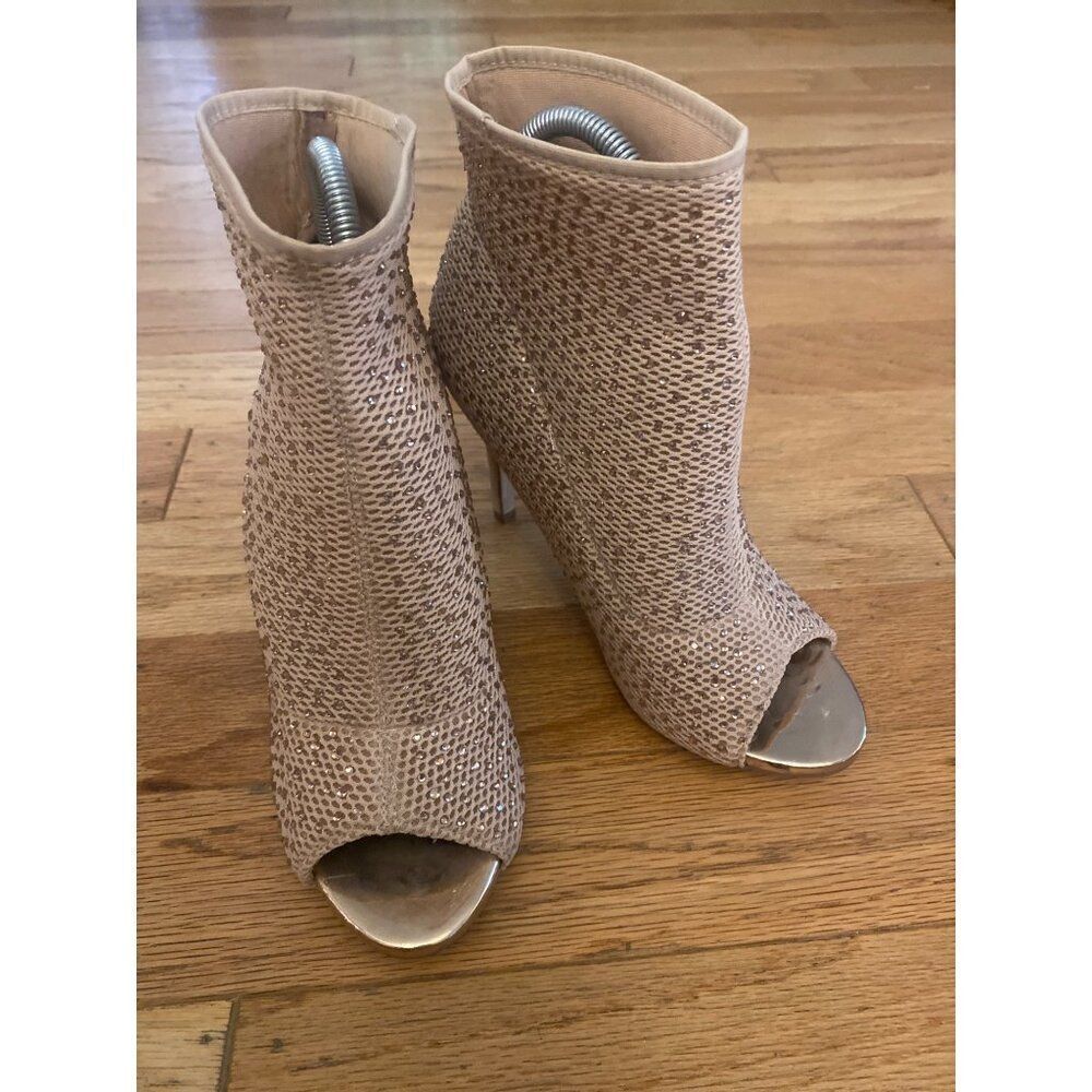 Jacobies Women's Peep Toe Mesh Ankle Booties Rhinestones & Stiletto Heels Size 8